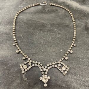 Vintage Silver Crystal Bow Choker Necklace